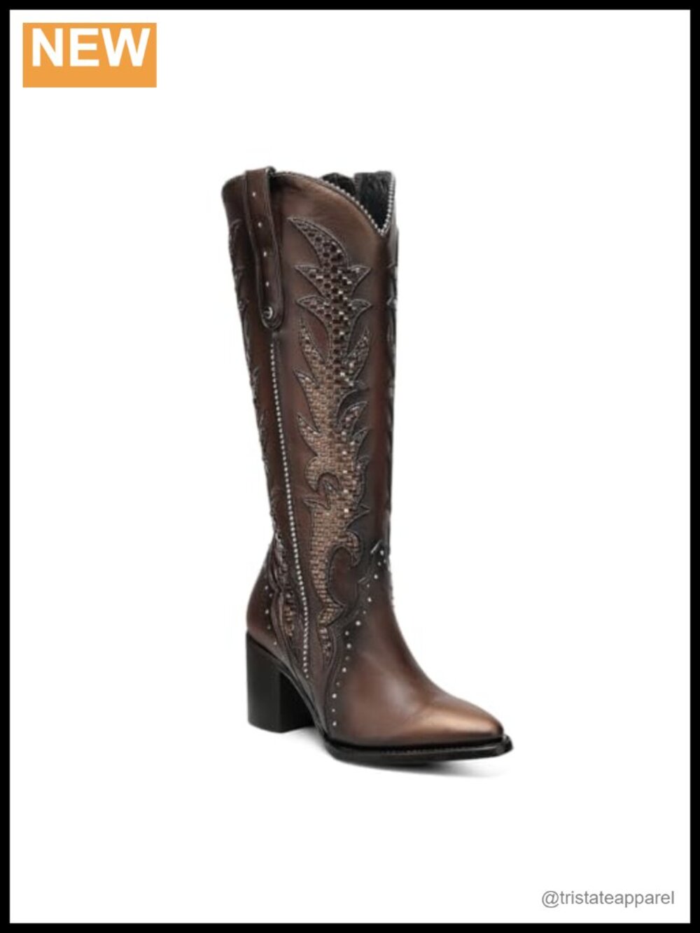 Genuine Bovine Leather Tall Boots for Women Mid Heel Pointed Toe Zip Closure